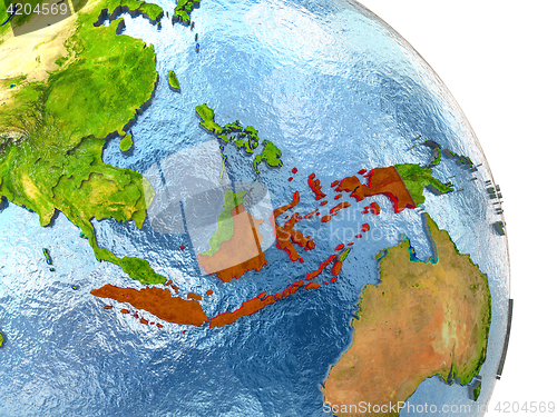 Image of Indonesia on Earth in red