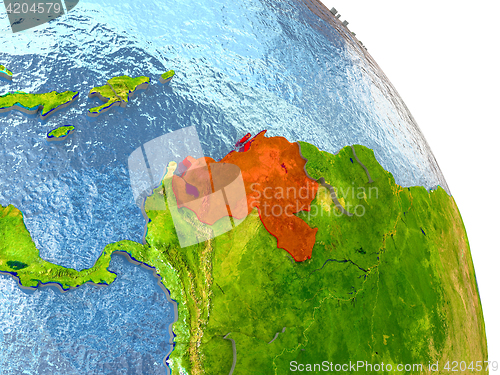 Image of Venezuela on Earth in red
