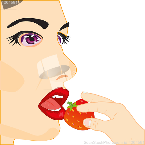 Image of Girl eats strawberries