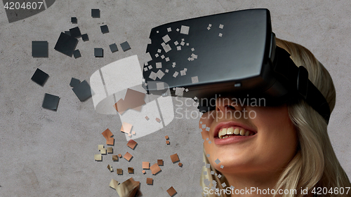 Image of close up of woman in virtual reality headset