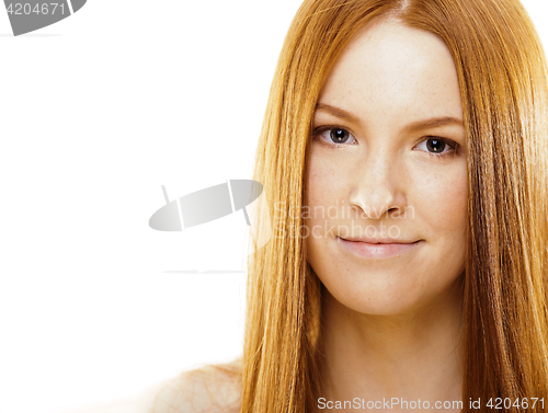 Image of beauty young redhead woman with red flying hair, funny ginger fr