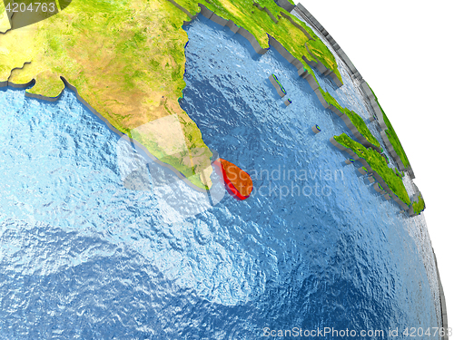 Image of Sri Lanka on Earth in red