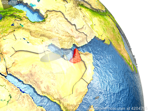 Image of United Arab Emirates on Earth in red