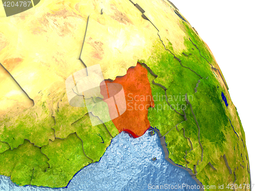 Image of Nigeria on Earth in red