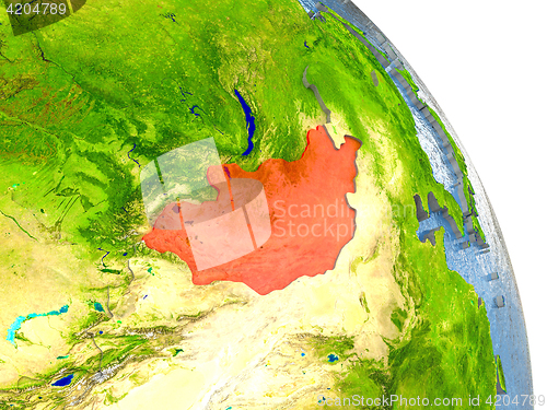 Image of Mongolia on Earth in red