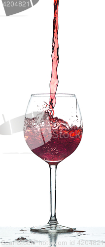 Image of Red wine splash over white background
