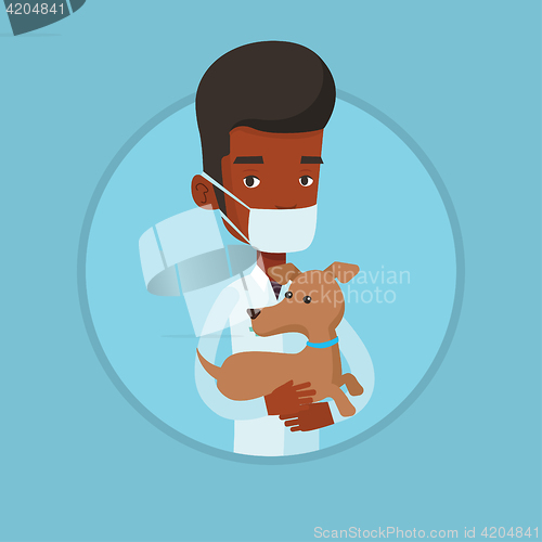 Image of Veterinarian with dog in hands vector illustration