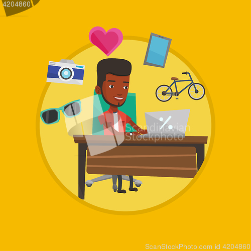 Image of Man shopping online vector illustration.