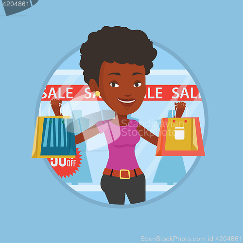 Image of Woman shopping on sale vector illustration.