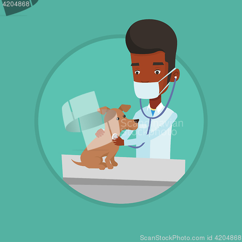 Image of Veterinarian examining dog vector illustration.