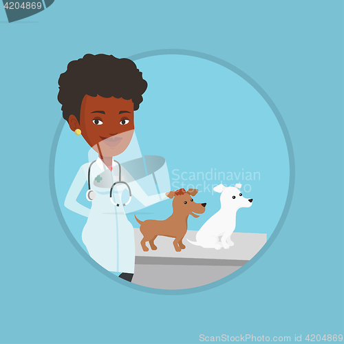 Image of Veterinarian examining dogs vector illustration.