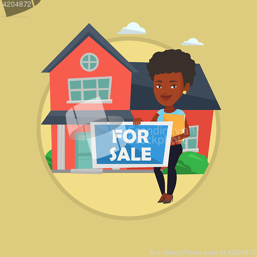 Image of Young female realtor offering house.