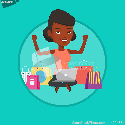 Image of Woman shopping online vector illustration.