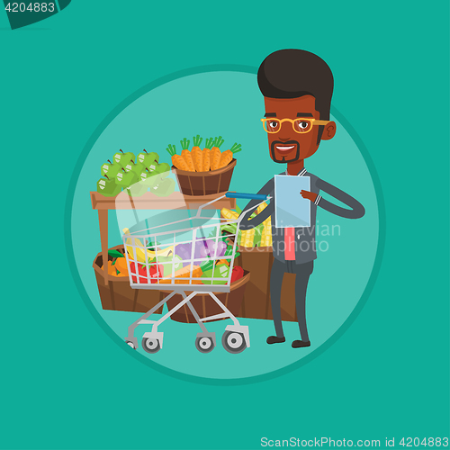 Image of Man with shopping list vector illustration.