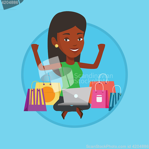 Image of Woman shopping online vector illustration.