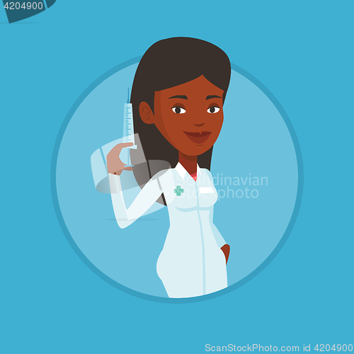 Image of Doctor holding syringe vector illustration.