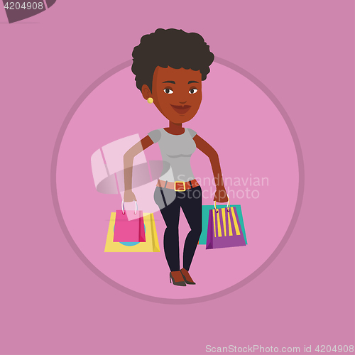 Image of Happy woman with shopping bags vector illustration