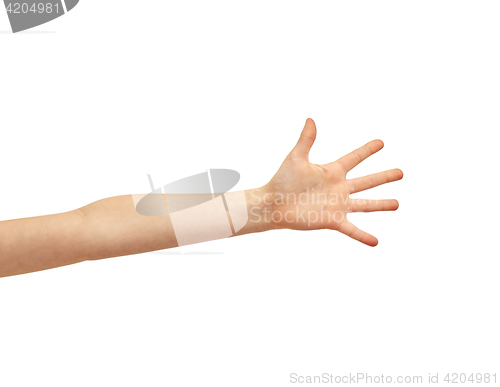 Image of child hand over white background