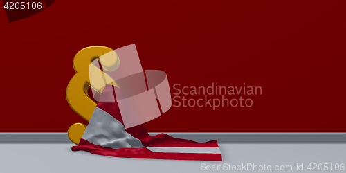 Image of paragraph symbol and austrian flag - 3d rendering