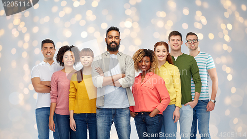 Image of international group of happy smiling people