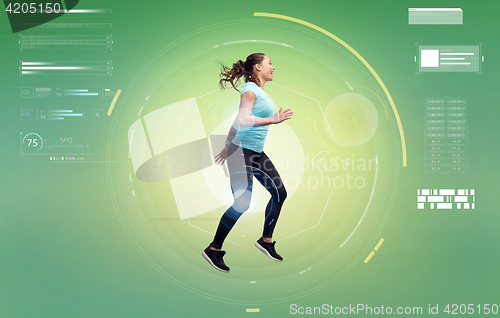 Image of happy smiling sporty young woman jumping in air