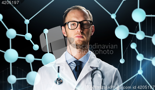 Image of close up of doctor in white coat with stethoscope