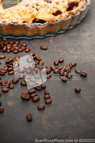 Image of Coffee beans. Homemade pie.