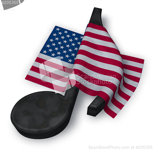 Image of music note and flag of the usa - 3d rendering