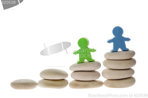 Image of Figurines on stacks of pebbles