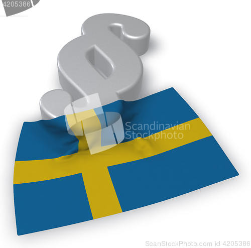 Image of paragraph symbol and flag of sweden - 3d rendering