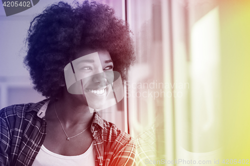 Image of portrait of a young beautiful black woman