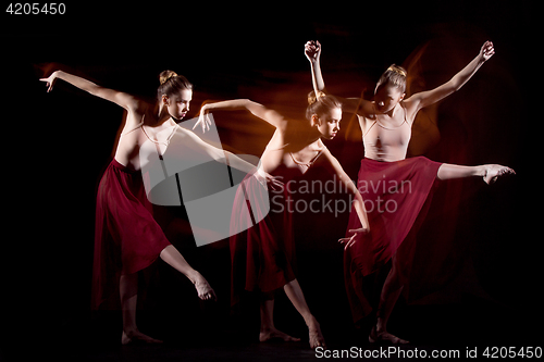 Image of The sensual and emotional dance of beautiful ballerina