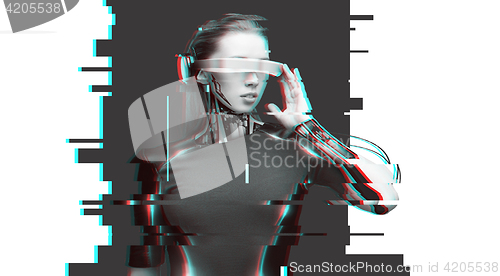 Image of woman cyborg with futuristic glasses and sensors