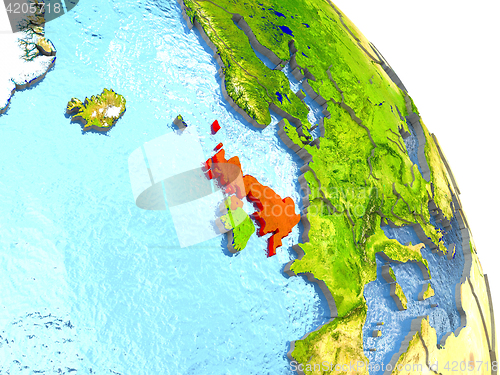 Image of United Kingdom on Earth in red