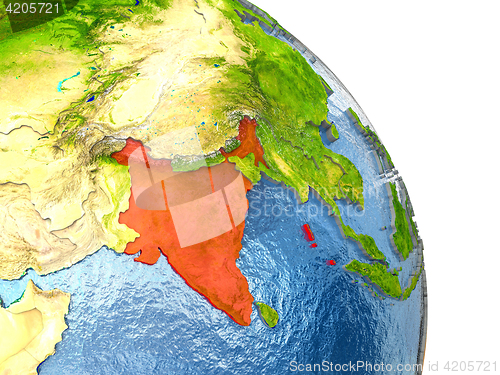 Image of India on Earth in red