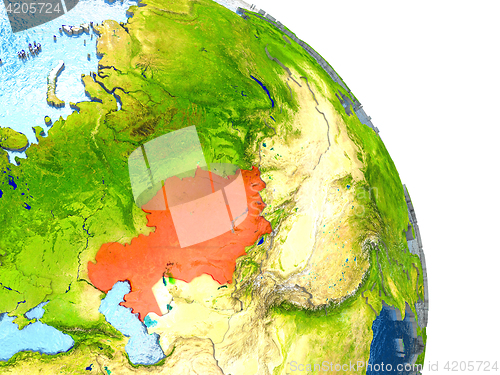 Image of Kazakhstan on Earth in red