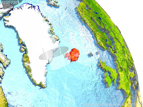 Image of Iceland on Earth in red