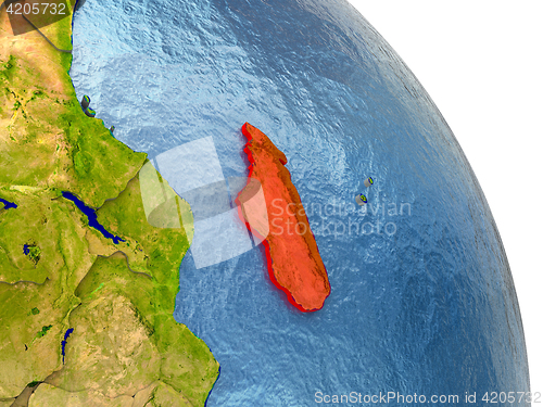 Image of Madagascar on Earth in red