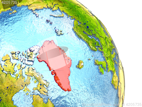 Image of Greenland on Earth in red