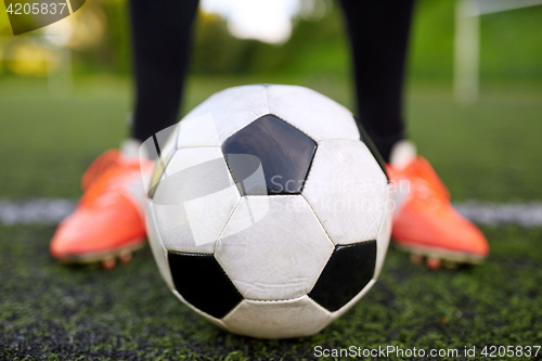 Image of soccer player playing with ball on football field