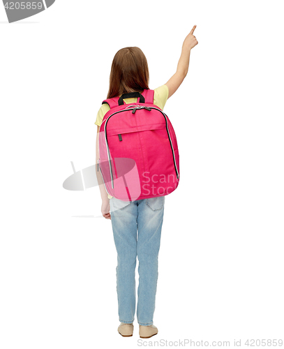 Image of little student girl with school bag from back