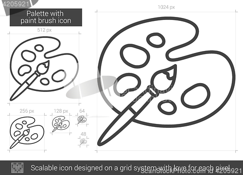 Image of Palette with paint brush line icon.