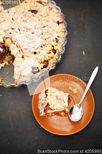 Image of Cake with plums. Homemade pastries.