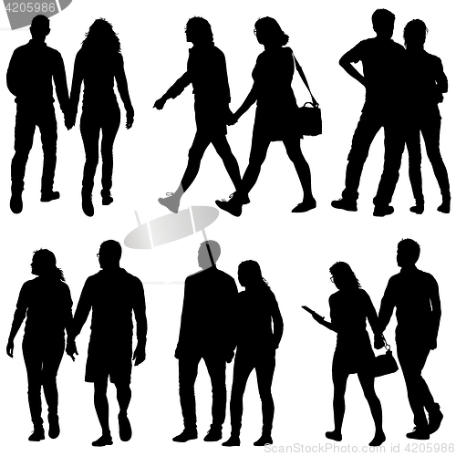 Image of Set Couples man and woman silhouettes on a white background. illustration