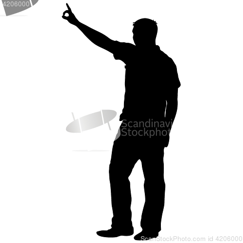 Image of Black silhouettes man with arm raised. illustration