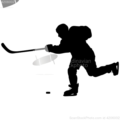 Image of Silhouette of hockey player. Isolated on white. illustrations