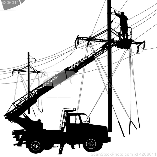 Image of Electrician, making repairs at a power pole. illustration