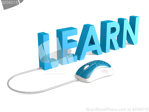 Image of Learn with blue mouse on white