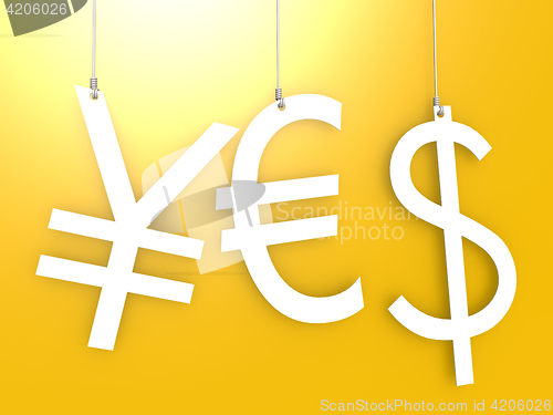 Image of Euro dollar yen sign hang with yellow background