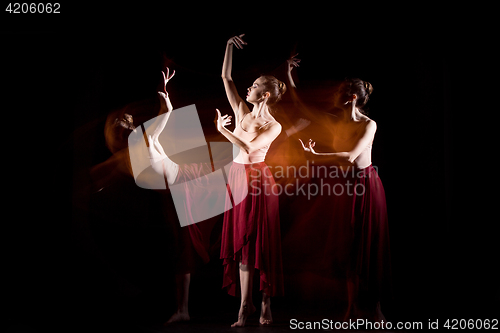 Image of The sensual and emotional dance of beautiful ballerina